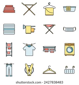 Tumble dryer machine icons set. Outline set of tumble dryer machine vector icons thin line color flat on white