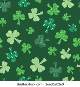 Tumble Shamrocks green clovers seamless vector repeat surface pattern design