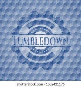 Tumbledown blue emblem with geometric pattern background. Vector Illustration. Detailed.