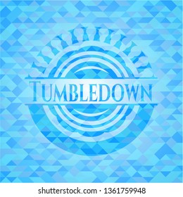 Tumbledown sky blue emblem with triangle mosaic background
