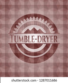 Tumble-dryer red seamless emblem with geometric pattern background.