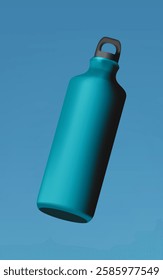 Tumbler blue bottle realistic mockup on blue sky background for decoration