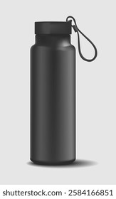 Tumbler bottle realistic mockup black color on gray background for decoration