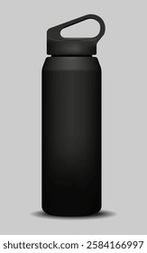 Tumbler bottle realistic mockup black color on gray background for decoration