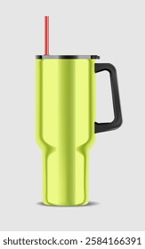 Tumbler bottle realistic mockup green color on gray background for decoration