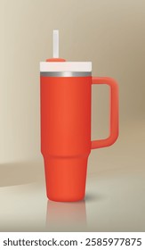 Tumbler bottle realistic mockup orange color on white background for decoration