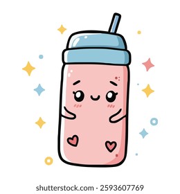 Tumbler Bottle Sticker hand drawn reusable cups for drinks to go. Less waste tips, Zero waste, Eco living concept