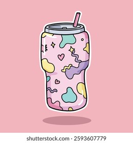 Tumbler Bottle Sticker hand drawn reusable cups for drinks to go. Less waste tips, Zero waste, Eco living concept