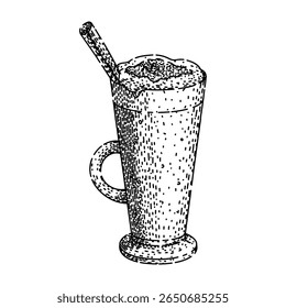 copo de café mão desenhada. espresso latte, pão assado, feijão aroma copo de café vidro vetor esboço. ilustração preta isolada