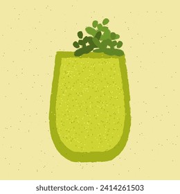 Tumbler glass. Cocktail drink with greens and parsley. Soft alcoholic liquid for event and party. Smoothie green for health. Alcoholic beverage for bar. Flat vector illustration with texture