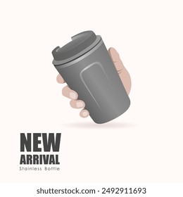 Tumbler mockup aluminum Bottle with black color, realistic mockup water bottle