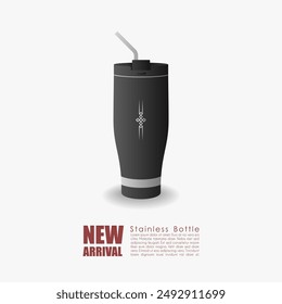 Tumbler mockup aluminum Bottle with black color, realistic mockup water bottle