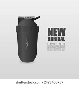 Tumbler mockup aluminum Bottle with black color, realistic mockup water bottle