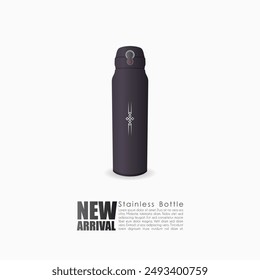 Tumbler mockup aluminum Bottle with black color, realistic mockup water bottle