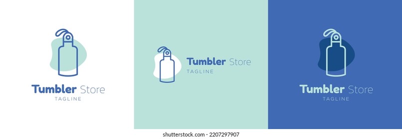 Tumbler store logo design set, water bottle business symbol, thermos drink emblem concept, outdoors accessories editable commercial logotype, e-commerce shop branding, isolated on background
