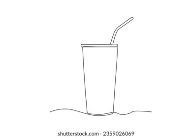 A tumbler with a straw. Tumbler one-line drawing