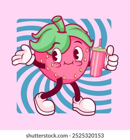 TUMBLER STRAWBERRY FRUIT VINTAGE MASCOT CHARACTER AND ILLUSTRATION