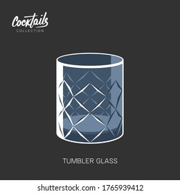 Tumbler Whiseky, Cognac Crystal Glass On Black Background. Cocktaik Alcohol Glass Vector Illustration