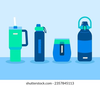 Tumbler,Bottle,Cup, Drink isolated Cool, Hot water container, Lifestyle Bottle, Fitness accessory, Flat vector icon
