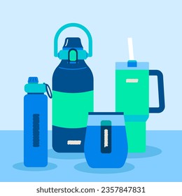 Tumbler,Bottle,Cup, Drink isolated Cool, Hot water container, Lifestyle Bottle, Fitness accessory, Flat vector icon