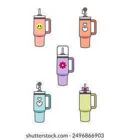 Tumblers cartoon. Tumblers line art cartoon, digital art illustration.