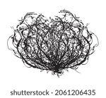 A tumbleweed black line drawing over a white background