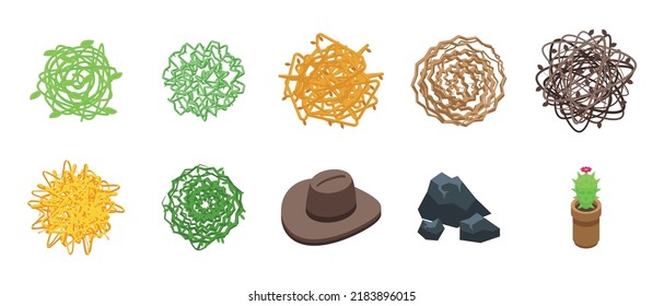 Tumbleweed Icons Set Isometric Vector. Western Dead. Weed Ball