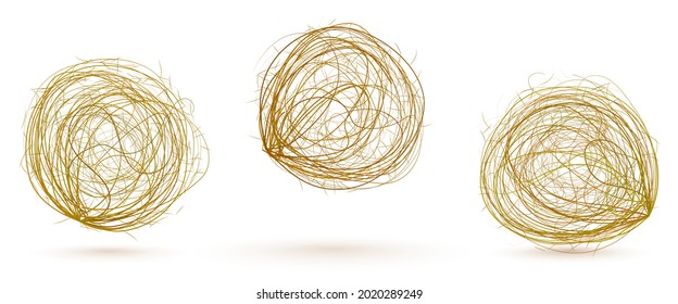 Tumbleweed. Set of vector illustrations for desert or steppe landscape. Dry herb, rolling in the wind, with a thin twig, like a tangled ball of thread. Metaphor for nomads and vagabonds. 
