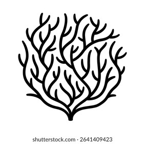 Tumbleweed or thorn bush, black and white line drawing, hand drawn logo design. Vector illustration.