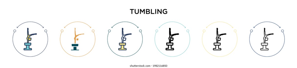 Tumbling icon in filled, thin line, outline and stroke style. Vector illustration of two colored and black tumbling vector icons designs can be used for mobile, ui, web