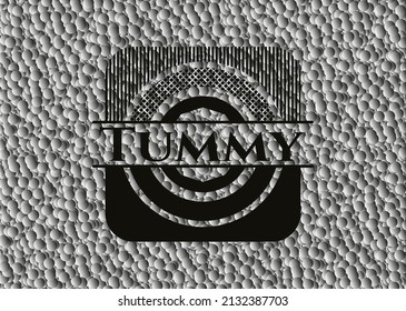 Tummy realistic black emblem with grey bubbles background. Vector Illustration. Detailed. 