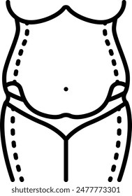Tummy Tuck Operational Marking concept, lower abdominoplasty incision line drawn vector icon design, Cosmetology or Cosmetologist Symbol,esthetic beauty outline Sign, Beauty treatment illustration