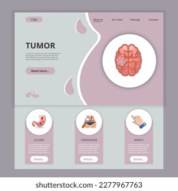 Tumor flat landing page website template. Ulcers, yersiniosis, warts. Web banner with header, content and footer. Vector illustration.