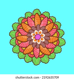 Tumpeng sea food, salmon and beef for food icon