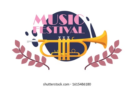 Tumpet instrument design, Music festival sound melody song musical art and composition theme Vector illustration
