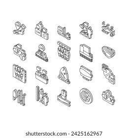 Tuna Auction Tsukiji Market Collection isometric icons set. Tuna Fishing And Delivery, Fish Meat And Fillet, Fisherman And Seller, Sale And Buy Color Contour .