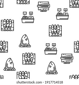 Tuna Auction Tsukiji Market Vector Seamless Pattern Thin Line Illustration