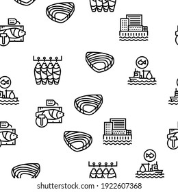 Tuna Auction Tsukiji Market Vector Seamless Pattern Thin Line Illustration