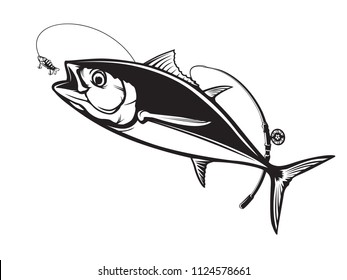 Thunfisch große Logo-Illustration. Thunfischfischfang, Vektorsymbol. Blauer Fisch Meeresthema. Wütender Fisch.