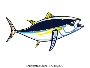 Tuna big fishing on white logo illustration. Vector illustration can be used for creating logo and emblem for fishing clubs, prints, web and other crafts.