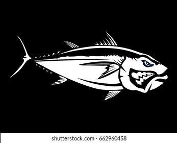 Tuna big fishing on white logo illustration. Vector illustration can be used for creating logo and emblem for fishing clubs, prints, web and crafts.