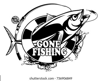 Tuna big fishing on white logo illustration. Vector illustration can be used for creating logo and emblem for fishing clubs, prints, web and other crafts.