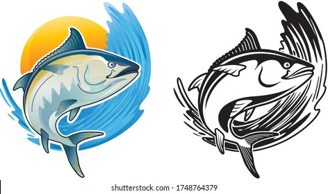 Tuna Blackfin Vector Illustration jump in ocean tuna fish bluefin drawing