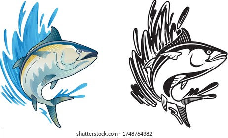 Tuna Blackfin Vector Illustration jump in ocean wave tuna fish bluefin drawing