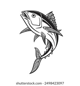 Tuna Blackfin Vector Illustration jump of tuna fish bluefin drawing black isolated white background
