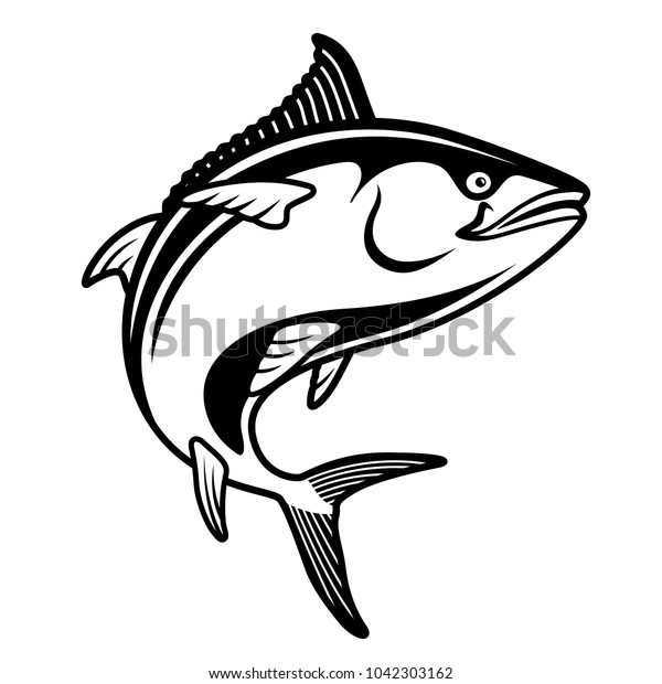 ツナの黒びれベクターイラスト黒を描いたマグロの魚のクロマグロの