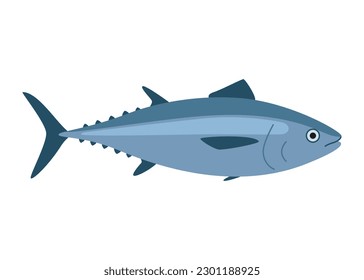 Tuna, bluefin fish, seafood and underwater color animal. Water delicacy, gourmet. Fishing. Vector illustration isolated on white background