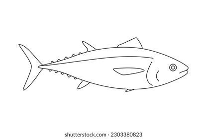 Tuna, bluefish fish, seafood and underwater animal. Water delicacy, gourmet. Fishing. Coloring for children. Vector illustration isolated on white background