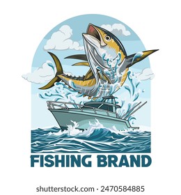 tuna boat fishing illustration logo vector image t shirt