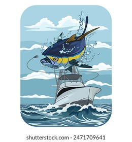 tuna boat fishing illustration logo vector image t shirt